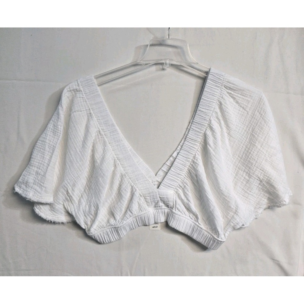 Aerie White Pool to Party Cropped Flutter Sleeve Shirt- L NWT